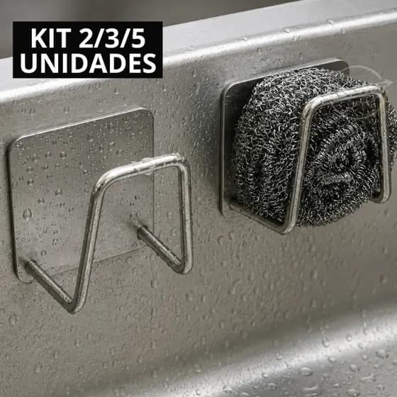 Kit 2 Suporte Aço inoxidável Gancho Porta Esponja para bucha de Pia Prateleira de Cozinha