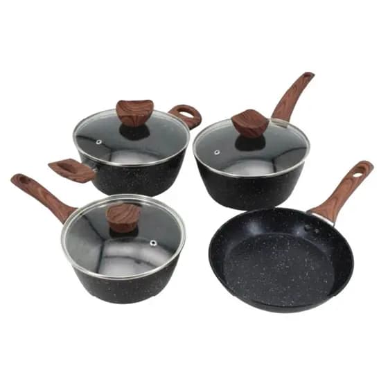🍳Conjunto Panelas Antiaderente com Tampa de Vidro 04 peças - Preto