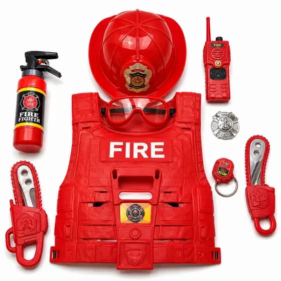 🎁Kit Bombeiro Infantil com Colete e Capacete | Brinquedo Faz de Conta | INMETRO