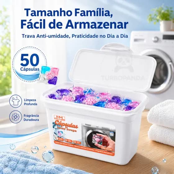 Cápsulas de Lavanderia 50 Unidades 5 em 1 Perfume Duradouro Remove Manchas Limpeza Profunda