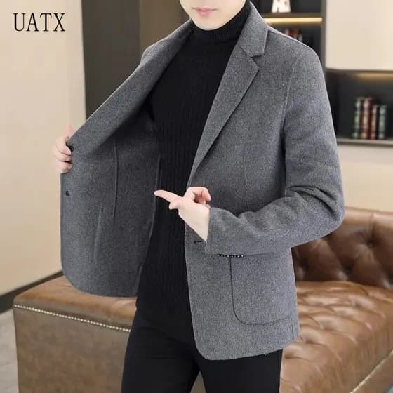 Casaco de Lã Masculino 2026, Blazer Curto de Lã para Outono Inverno, Tendência Casual de Negócios THGF