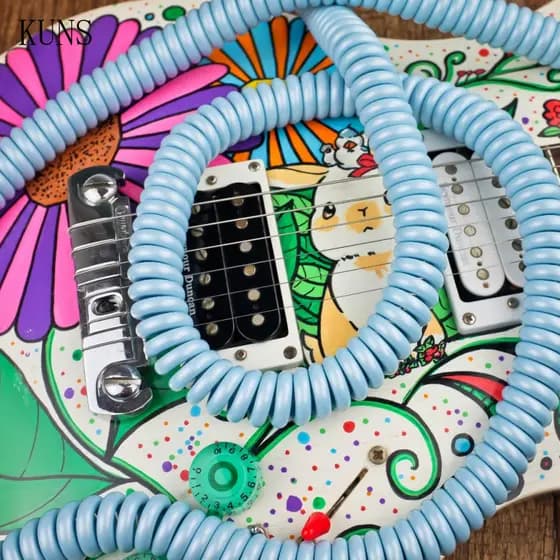 Cabo Espiral Premium para Guitarra MAKA 20 Pés (5 M), Cabo Espiral para Instrumentos para Baixo, Conector de 1/4 de Pole