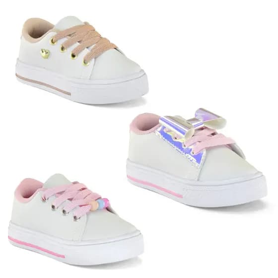 Kit 3 Tênis Infantil Menina Feminino Casual PlayDude Confortável