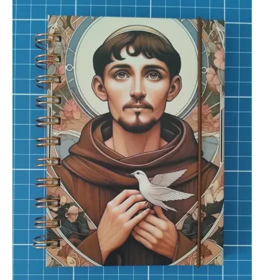 Caderno de Anotações Religiosos com Orações (Francisco de Assis, Jesus, Maria de Nazaré) - Livro, Bloco, Devocional