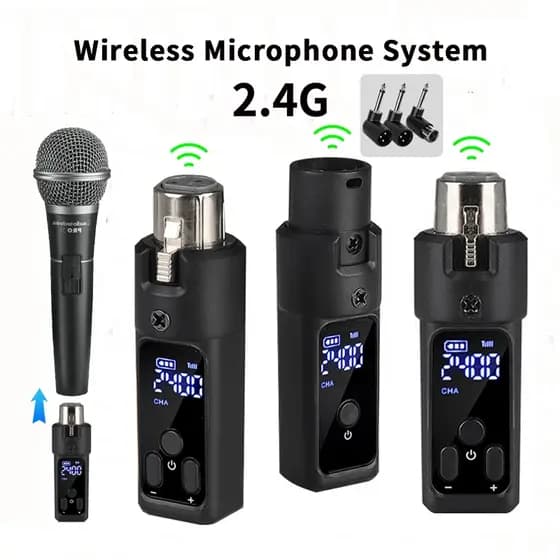 Receptor Transmissor XLR Sem Fio Recarregável 2.4G Adaptador De Sistema De Microfone Para Microfones Dinâmicos/PA/Guitar