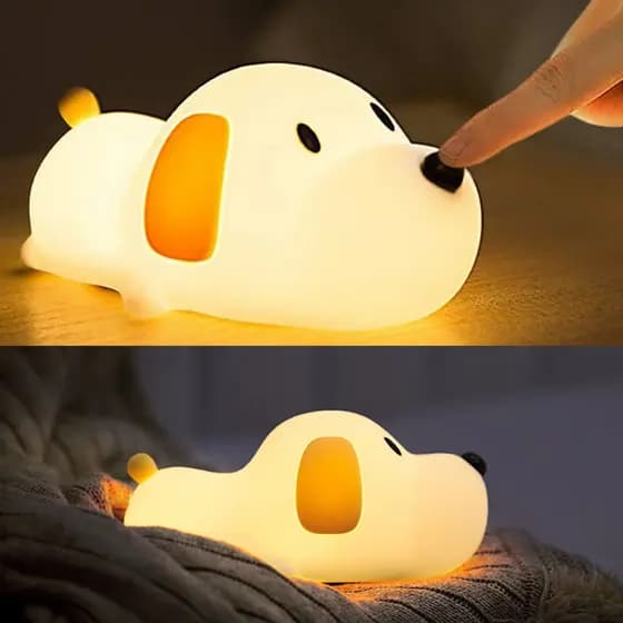 Luminária de mesa para quarto infantil com luz noturna de vinil em forma de cachorro trepador