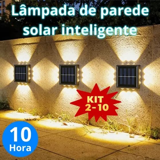 kit Luz de parede solar com sensor, 12 LEDs interruptor automático, à prova d'água, ideal para varandas e jardins.
