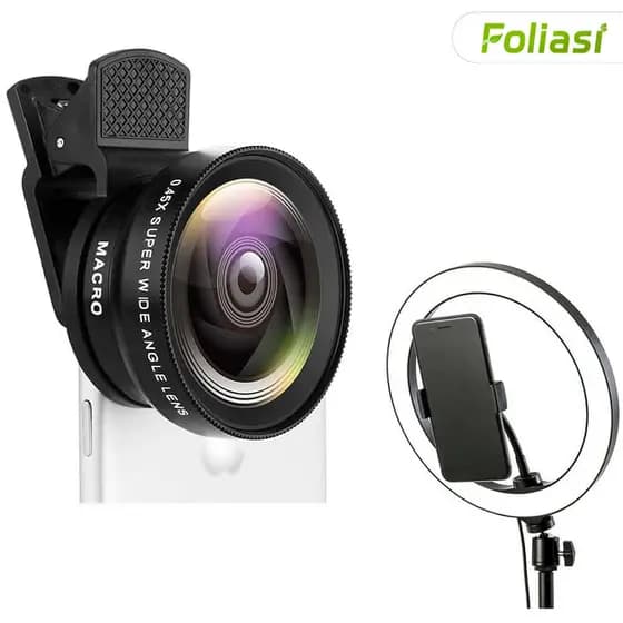 2 Em 1 Kit Clip De Lente Do Telefone Móvel Externo HD Macro 37mm 49UV 0.45x Super Grande Angular 12.5x Da Câmera