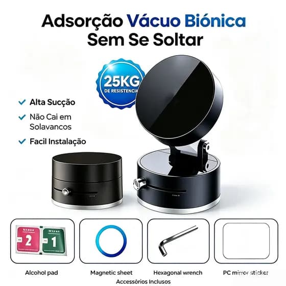 360°Suporte dobrável para celular, adsorção a vácuo dupla face, suporte magnético para carro