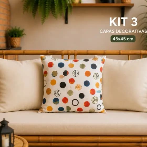 Kit 3 Capas de almofada Estampada e Lisa em suede 40x40 Decorativa Para Área Gourmet