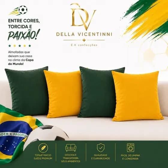 Kit capa de almofada verde / Amarela em suede copa do mundo brasil 40x40