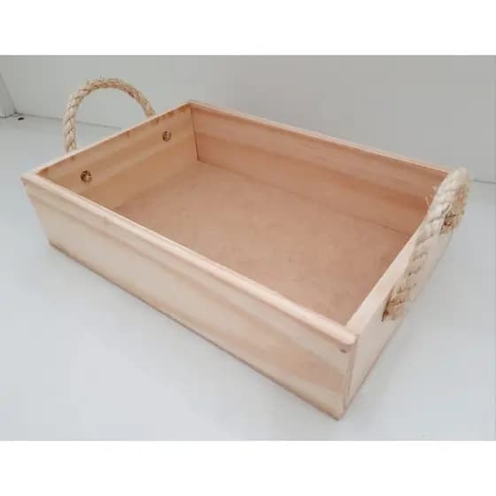 ENVIO IMEDIATO Bandeja Barcelona em madeira Pinus com Alça em corda Sisal - Altura de 7cm