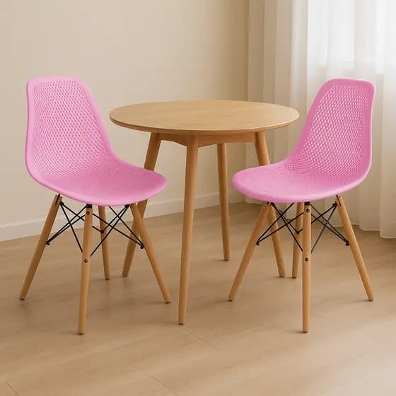 Kit 2 Cadeiras Jantar Charles Eames Eiffel Pé Madeira Palito Wood Design Rosa