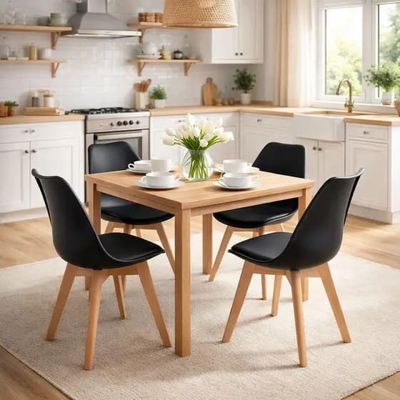 Kit 4 Cadeiras Jantar Saarinen Wood Tulipa Leda Eames Estofada Preta 136S