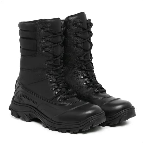 Coturno Masculino Trabalho Bota Militar Tático Couro Legítimo Impermeável Resistente Cano Alto