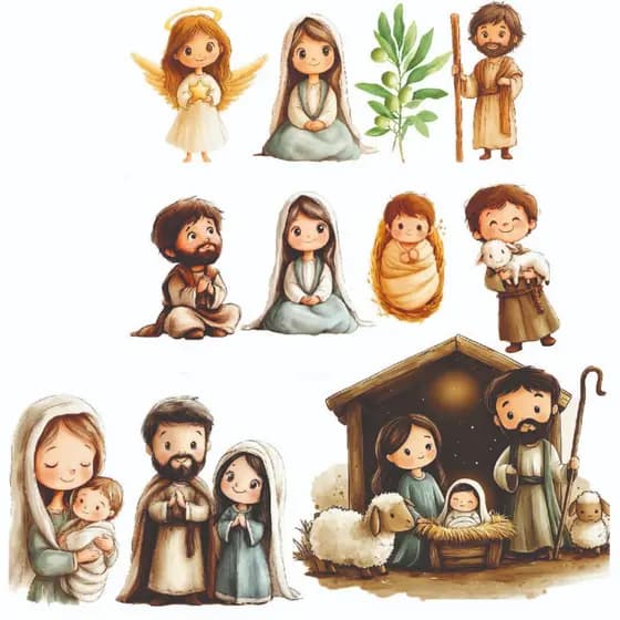 Estampas Prontas DTF Transfer Termocolante Imagem Téxtil Natal Folha A4 Presépio Noel Nossa Senhora