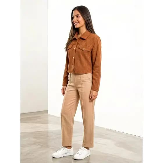 Casaco Feminino Suede Moda Com 4 Dourado Botões B015Novos produtos no mercado