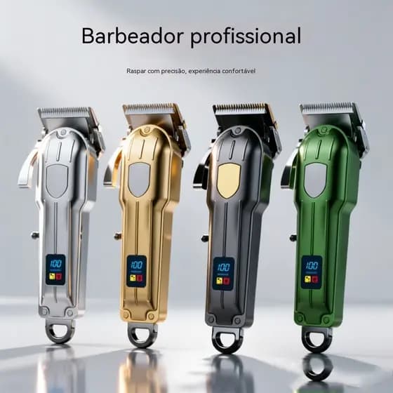 Máquina de Cortar Cabelo Profissional HWN-LT909 Recarregável com Pentes USB-C Visor LED