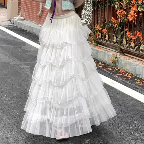 Saia de Tule com 800 Perolas com Caimento Elegante e Estiloso de Alta Qualidade WK-89