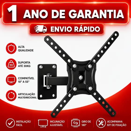 Suporte Bi-Articulado Para TV e Monitor 10" a 60" Polegadas Reforçado 30kg