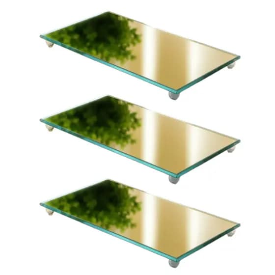 Kit 3 Bandeja Espelhada de Luxo 20x10 Fumê, Branca, Bronze Para Banheiro, Lavabo, Rack Decoração