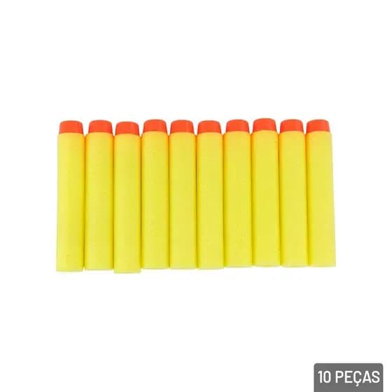 Refil Munição 10 Unidades Balas Nerf, lança dardo, amarela linda