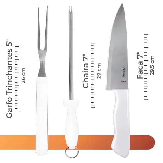 Kit De Churrasco 3 Peças inox Faca Garfo Chaira