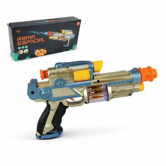 Arma Espacial Eletrônica Infantil com Som e Luzes - Brinquedo Interativo Projetor para Menino, Diversão Garantida