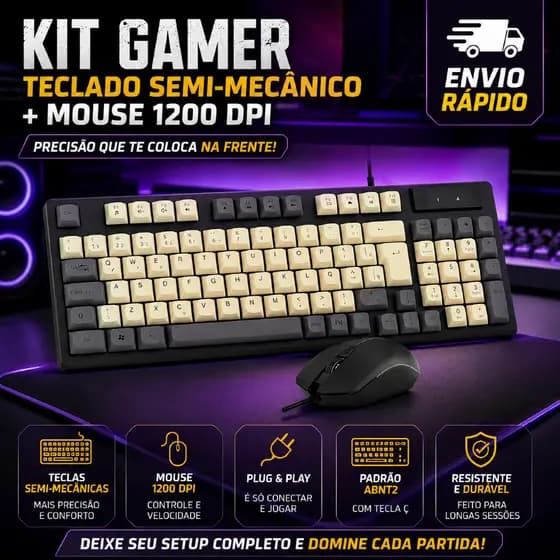 Kit Gamer Teclado Semi Mecânico e Mouse 1200 DPI USB ABNT2 Altomex AL-9510 Plug Play Gamer