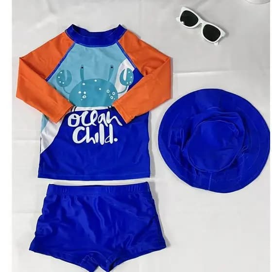 Conjunto Sunga Menino Camiseta Uv 50+ Com Chapéu Praia1559-2025