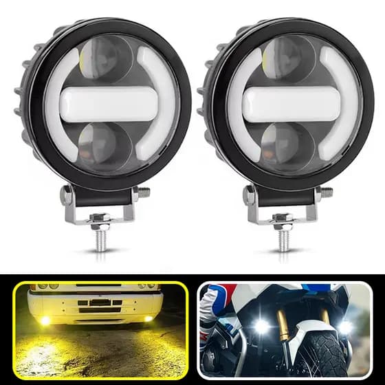 Par Farol Auxiliar LED 120W 18000LM Angel Eye Branco Universal para Carro Moto Jeep