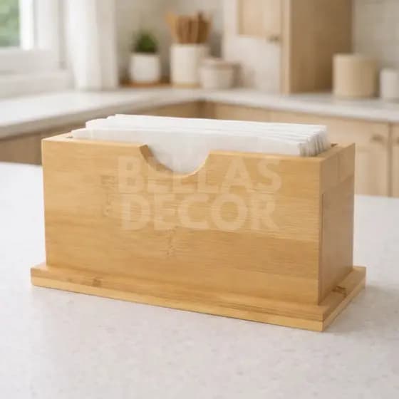 Porta Guardanapo de Bambu Natural Compacto | Ideal para Mesa, Cozinha e Área Gourmet