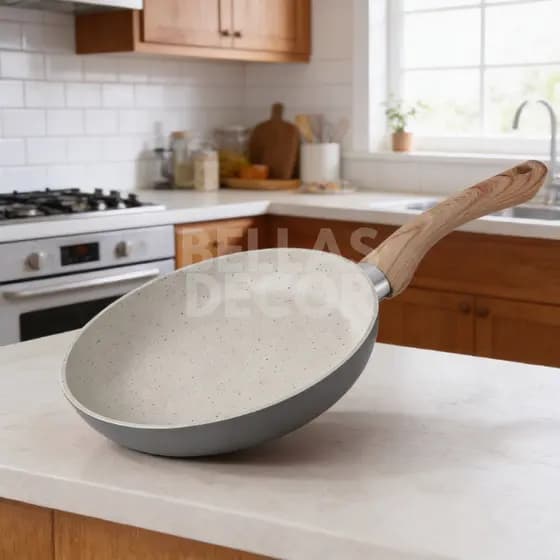 Frigideira Cerâmica Antiaderente Indução Gás Granitada Cabo Madeira Soft Touch Grossa Grande Profissional Original Luxo