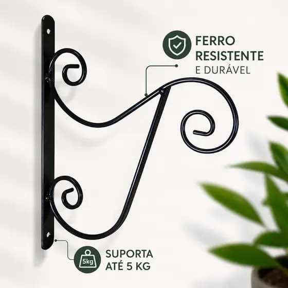 Suporte Para Vaso de Parede Colonial- Ferro- Vaso Samambaia