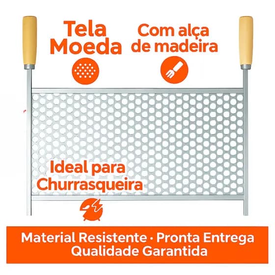 Grelha Churrasco - Larga 50x25cm Alças De Madeira- Envio Imediato