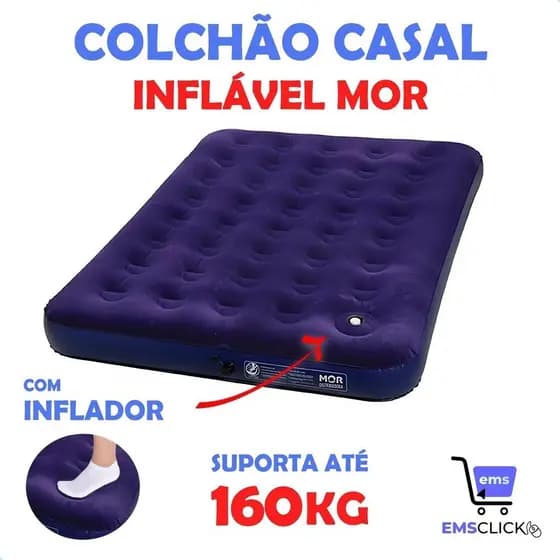 Colchão Inflável Casal com inflador Acoplado Multiuso - Mor