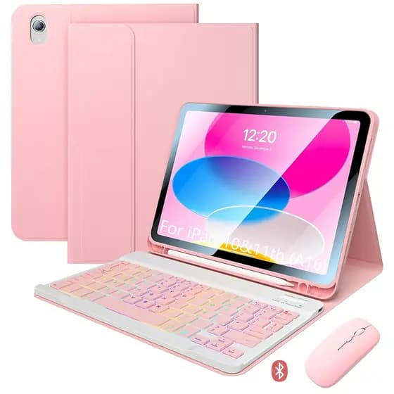 Capa para tablet + Mouse + Teclado + Caneta Para fio para ipad 11ª(a16)/10ª geração Geração Rosa