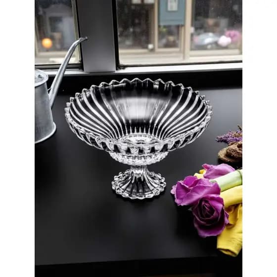 Centro de Mesa Luxo: Fruteira Saladeira Vidro Lotus Imperial 32cm Crystal Glass