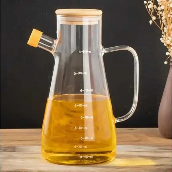 Galheteiro de Vinagre/Azeite com Tampa de Bambu e Bico Dosador Jarra de Vidro 900ml