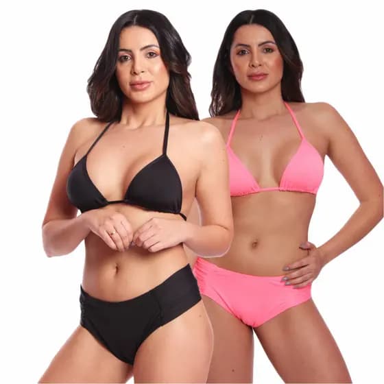 KIT 2 Conjunto Biquíni Top Cortininha + Calcinha Bombom Largo Biquíni Cortininha Moda Praia