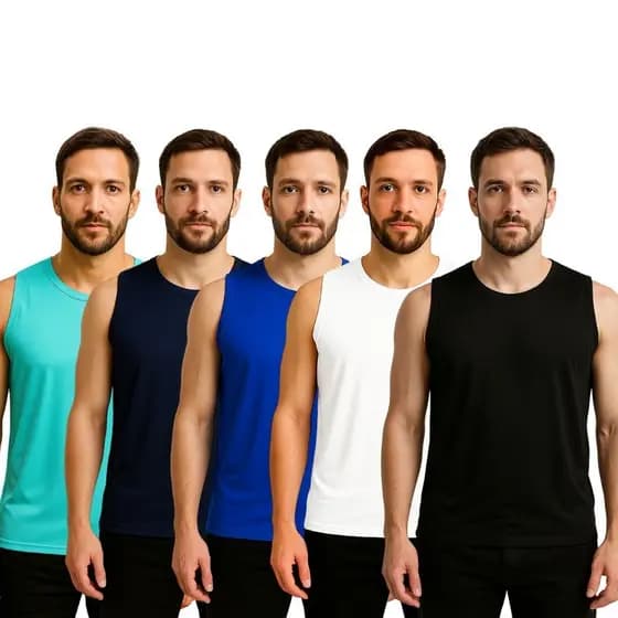 KIT 5 Camiseta Regata Masculina 100% Poliéster Leve Confortável Academia Esporte Regata Masculina