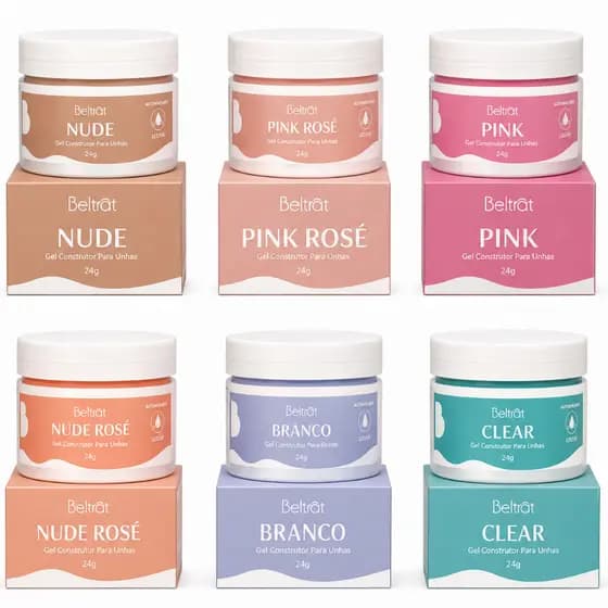Gel Construtor Beltrat 24g Alongamento Unhas UV LED Alta Fixação Branco Clear Nude Rosé Pink Rosé