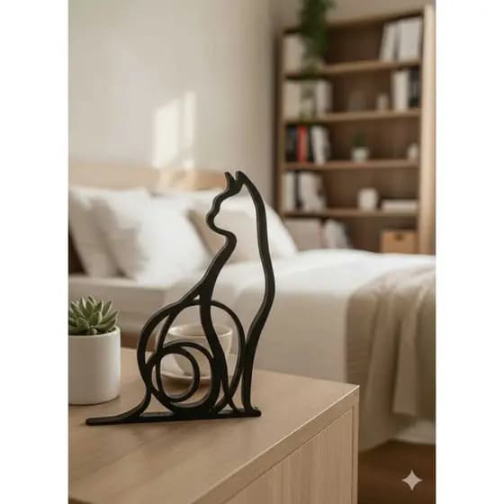 Escultura Gato Decorativo Silhueta Minimalista Enfeite Sala Quarto - Presente Criativo