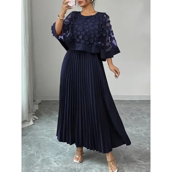 Outono elegante malha vestido feminino moda cintura estreita saia plissada Casual festa saia longa Plus Size
