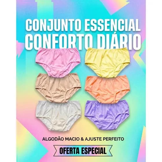 kit 06 Calçola Para Senhora Grande Algodão Cores Variadas