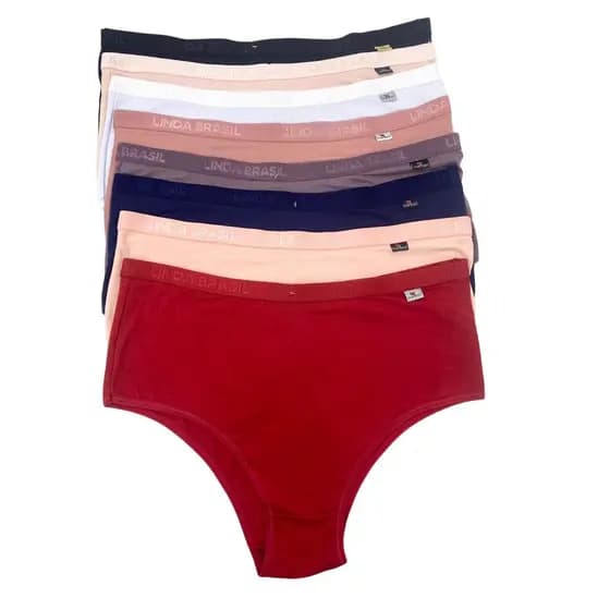 Kit 03 Calcinha Plus Size Algodão Cintura Alta Linda Brasil