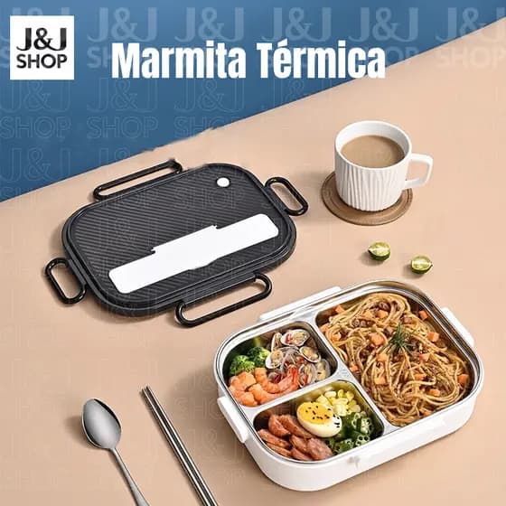 J&J Marmita Hermética Grande Capacidade Lancheira térmica Adulto Com Talher