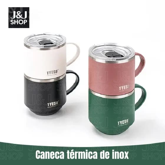 J&J Caneca Copo Termico Aço inoxidável 330 ml Xicara Café Chá Vem com tampa