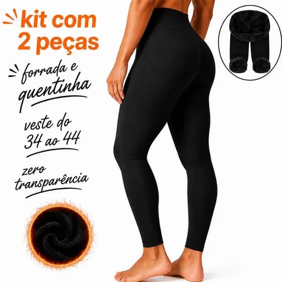 Kit 2 Meias Calças Legging Peluciada Feminina Forrada por Dentro Térmica Quente Inverno Cintura Alta