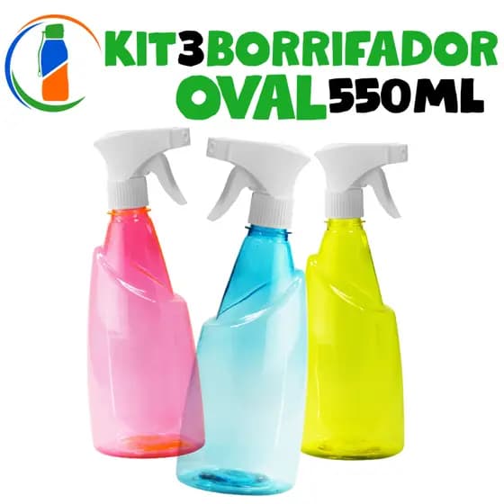 Kit 3 Borrifador Oval 550ml | Moderno, Prático e Multiuso - Envio Imediato